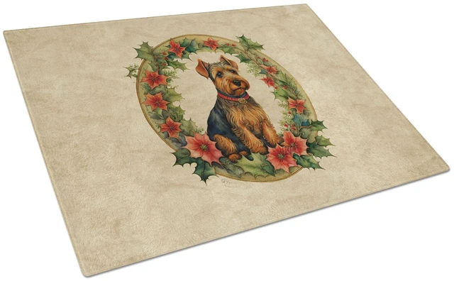 Main image of NEW Welsh Terrier Christmas Flowers Glass Cutting Board Decorative Tempered Glass Kitchen Cutting and Serving Board Large Size C