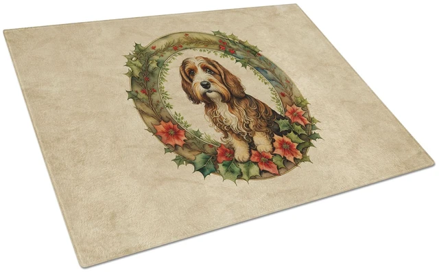 Main image of Petit Basset Griffon Vendeen Christmas Flowers Glass Cutting Board Decorative Tempered Glass Kitchen Cutting and Serving Board L