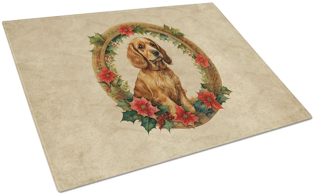 Main image of NEW Cocker Spaniel Christmas Flowers Glass Cutting Board Decorative Tempered Glass Kitchen Cutting and Serving Board Large Size