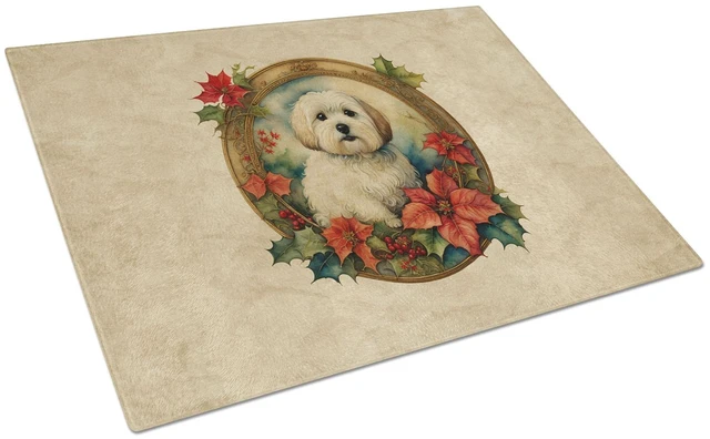 Main image of NEW Coton De Tulear Christmas Flowers Glass Cutting Board Decorative Tempered Glass Kitchen Cutting and Serving Board Large Size