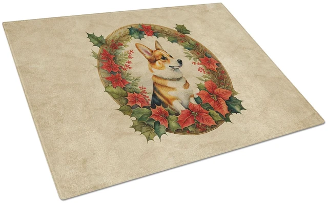 Main image of NEW Corgi Christmas Flowers Glass Cutting Board Decorative Tempered Glass Kitchen Cutting and Serving Board Large Size Chopping