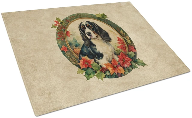 Main image of NEW English Springer Spaniel Christmas Flowers Glass Cutting Board Decorative Tempered Glass Kitchen Cutting and Serving Board L