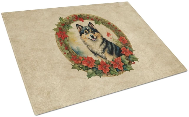 Main image of NEW Finnish Lapphund Christmas Flowers Glass Cutting Board Decorative Tempered Glass Kitchen Cutting and Serving Board Large Siz