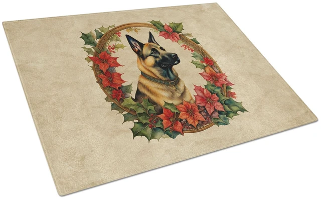 Main image of NEW Belgian Malinois Christmas Flowers Glass Cutting Board Decorative Tempered Glass Kitchen Cutting and Serving Board Large Siz