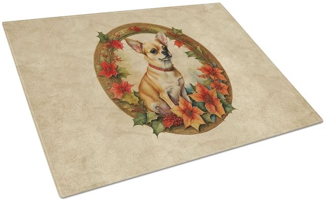 Main image of NEW Chihuahua Christmas Flowers Glass Cutting Board Decorative Tempered Glass Kitchen Cutting and Serving Board Large Size Chopp