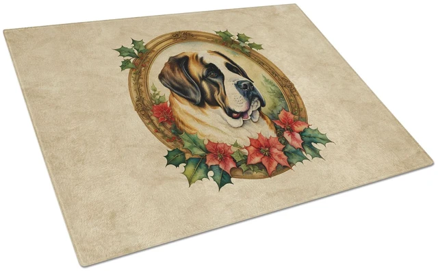 Main image of NEW Saint Bernard Christmas Flowers Glass Cutting Board Decorative Tempered Glass Kitchen Cutting and Serving Board Large Size C
