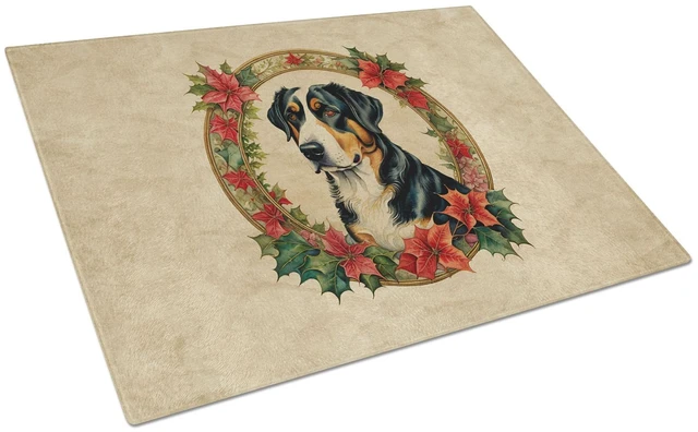 Main image of NEW Greater Swiss Mountain Dog Christmas Flowers Glass Cutting Board Decorative Tempered Glass Kitchen Cutting and Serving Board