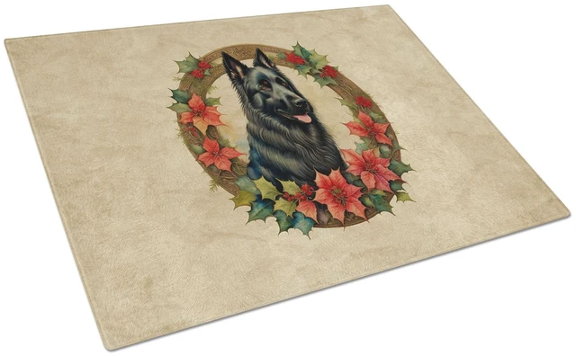 Main image of NEW Belgian Sheepdog Christmas Flowers Glass Cutting Board Decorative Tempered Glass Kitchen Cutting and Serving Board Large Siz