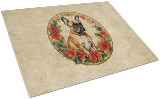 Main image of NEW French Bulldog Christmas Flowers Glass Cutting Board Decorative Tempered Glass Kitchen Cutting and Serving Board Large Size