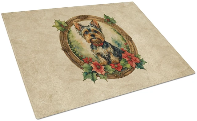 Main image of NEW Yorkie Christmas Flowers Glass Cutting Board Decorative Tempered Glass Kitchen Cutting and Serving Board Large Size Chopping