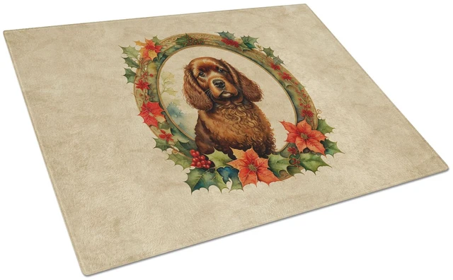 Main image of NEW American Water Spaniel Christmas Flowers Glass Cutting Board Decorative Tempered Glass Kitchen Cutting and Serving Board Lar