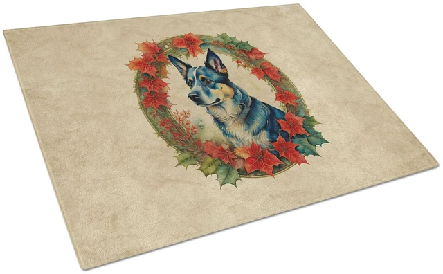 Main image of NEW Australian Cattle Dog Christmas Flowers Glass Cutting Board Decorative Tempered Glass Kitchen Cutting and Serving Board Larg