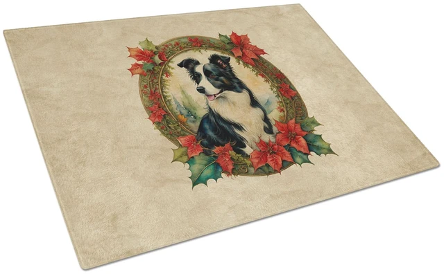 Main image of NEW Border Collie Christmas Flowers Glass Cutting Board Decorative Tempered Glass Kitchen Cutting and Serving Board Large Size C