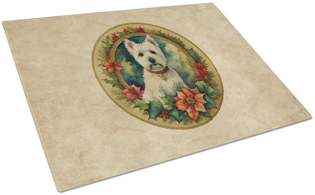 Main image of NEW Westie Christmas Flowers Glass Cutting Board Decorative Tempered Glass Kitchen Cutting and Serving Board Large Size Chopping