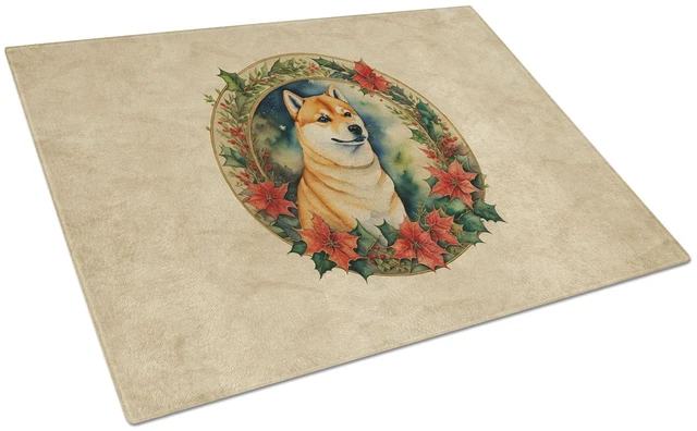Main image of NEW Shiba Inu Christmas Flowers Glass Cutting Board Decorative Tempered Glass Kitchen Cutting and Serving Board Large Size Chopp