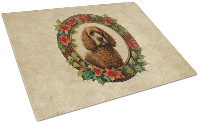 Main image of NEW Irish Water Spaniel Christmas Flowers Glass Cutting Board Decorative Tempered Glass Kitchen Cutting and Serving Board Large