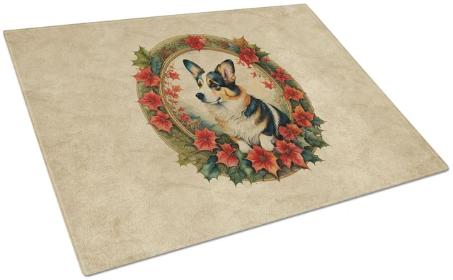 Main image of NEW Corgi Christmas Flowers Glass Cutting Board Decorative Tempered Glass Kitchen Cutting and Serving Board Large Size Chopping