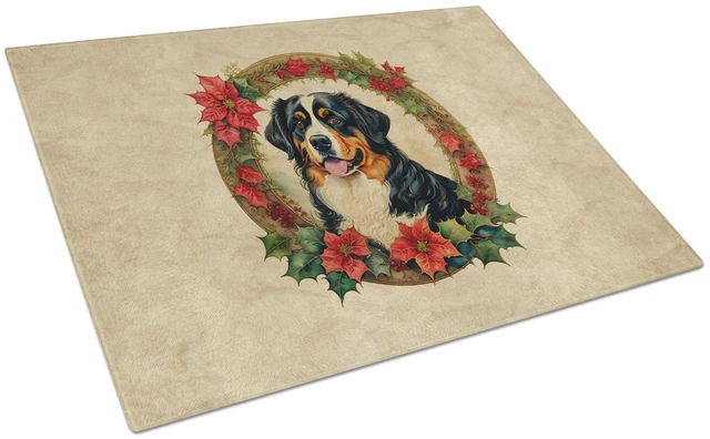 Main image of NEW Bernese Mountain Dog Christmas Flowers Glass Cutting Board Decorative Tempered Glass Kitchen Cutting and Serving Board Large