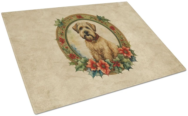 Main image of NEW Wheaten Terrier Christmas Flowers Glass Cutting Board Decorative Tempered Glass Kitchen Cutting and Serving Board Large Size