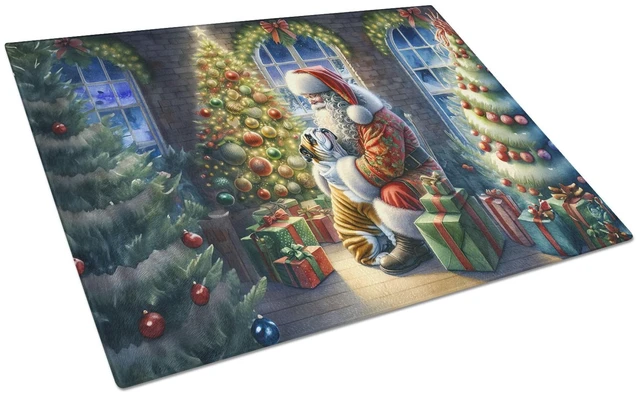 Main image of NEW English Bulldog and Santa Claus Glass Cutting Board Decorative Tempered Glass Kitchen Cutting and Serving Board Large Size C