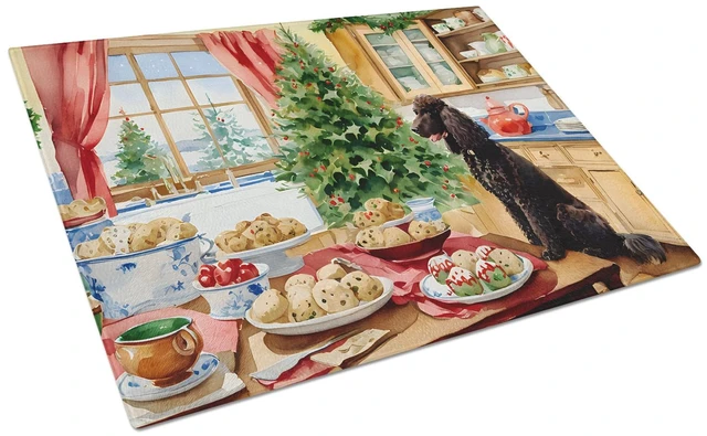 Main image of NEW Irish Water Spaniel Christmas Cookies Glass Cutting Board Decorative Tempered Glass Kitchen Cutting and Serving Board Large