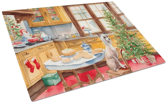 Main image of NEW Chinese Crested Christmas Cookies Glass Cutting Board Decorative Tempered Glass Kitchen Cutting and Serving Board Large Size