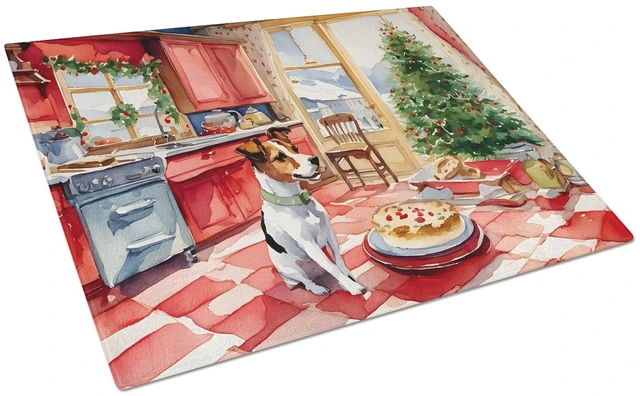 Main image of NEW Jack Russell Terrier Christmas Cookies Glass Cutting Board Decorative Tempered Glass Kitchen Cutting and Serving Board Large