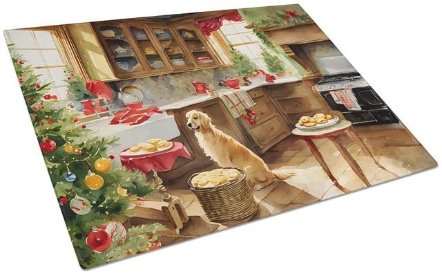Main image of NEW Golden Retriever Christmas Cookies Glass Cutting Board Decorative Tempered Glass Kitchen Cutting and Serving Board Large Siz