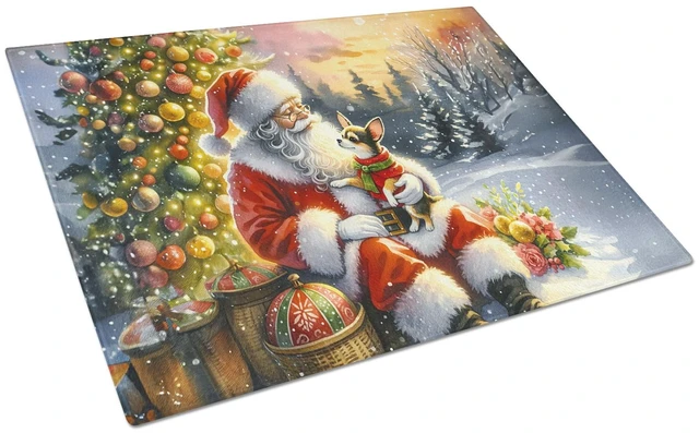 Main image of NEW Chihuahua and Santa Claus Glass Cutting Board Decorative Tempered Glass Kitchen Cutting and Serving Board Large Size Choppin