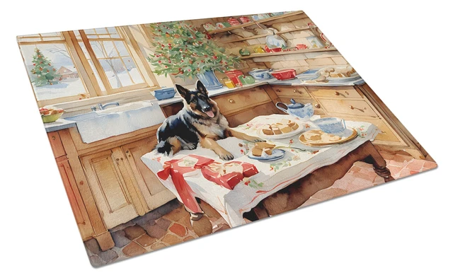 Main image of NEW German Shepherd Christmas Cookies Glass Cutting Board Decorative Tempered Glass Kitchen Cutting and Serving Board Large Size