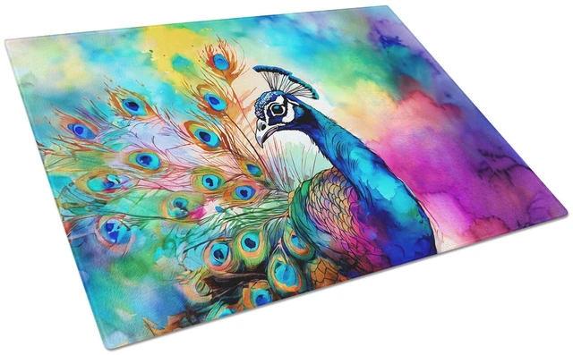 Main image of Hippie Animal Peacock Glass Cutting Board Decorative Tempered Glass Kitchen Cutting and Serving Board Large Size Chopping Board