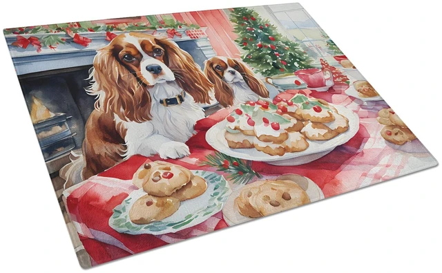 Main image of NEW Cavalier Spaniel Christmas Cookies Glass Cutting Board Decorative Tempered Glass Kitchen Cutting and Serving Board Large Siz