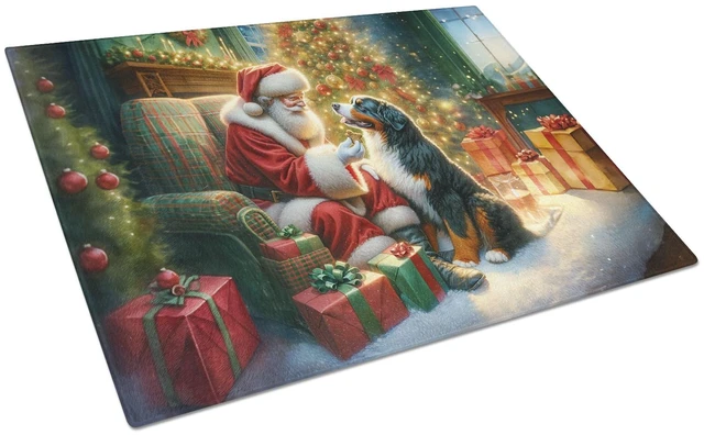 Main image of NEW Bernese Mountain Dog and Santa Claus Glass Cutting Board Decorative Tempered Glass Kitchen Cutting and Serving Board Large S
