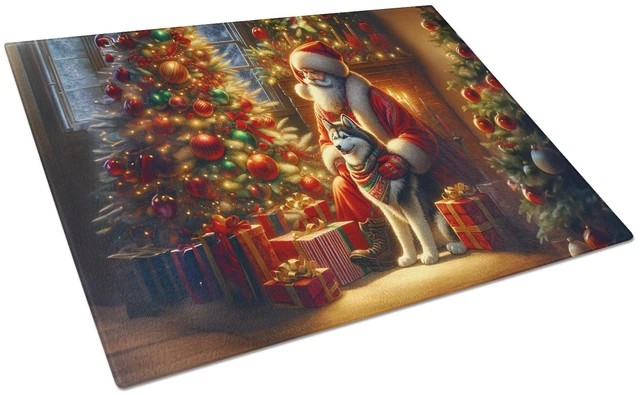 Main image of NEW Siberian Husky and Santa Claus Glass Cutting Board Decorative Tempered Glass Kitchen Cutting and Serving Board Large Size Ch