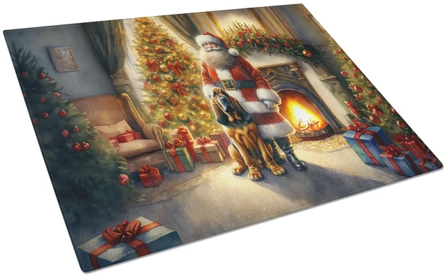 Main image of NEW Bloodhound and Santa Claus Glass Cutting Board Decorative Tempered Glass Kitchen Cutting and Serving Board Large Size Choppi
