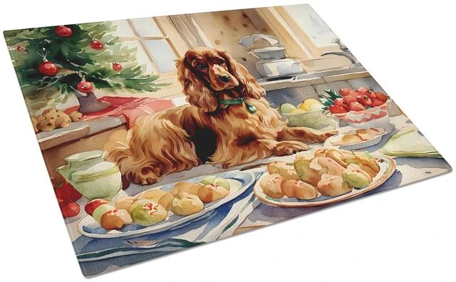 Main image of NEW Cocker Spaniel Christmas Cookies Glass Cutting Board Decorative Tempered Glass Kitchen Cutting and Serving Board Large Size