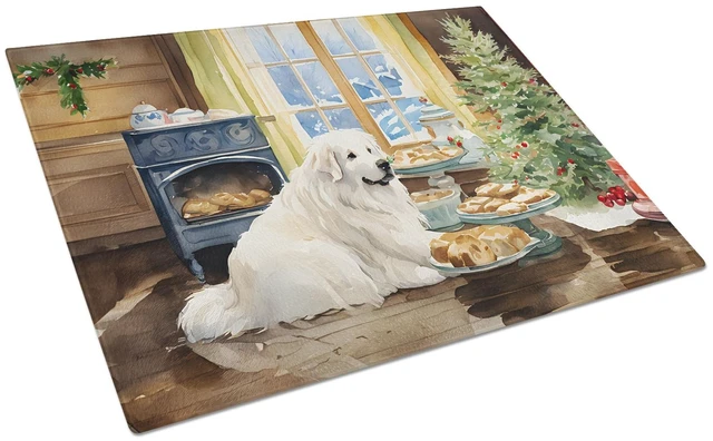 Main image of NEW Great Pyrenees Christmas Cookies Glass Cutting Board Decorative Tempered Glass Kitchen Cutting and Serving Board Large Size