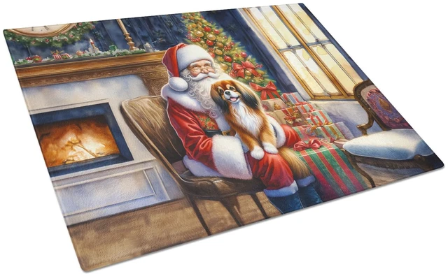 Main image of NEW Tibetan Spaniel and Santa Claus Glass Cutting Board Decorative Tempered Glass Kitchen Cutting and Serving Board Large Size C