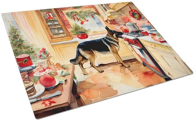 Main image of NEW German Shepherd Christmas Cookies Glass Cutting Board Decorative Tempered Glass Kitchen Cutting and Serving Board Large Size