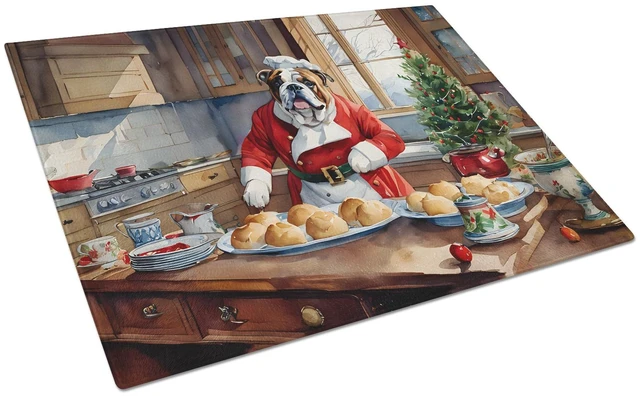 Main image of NEW English Bulldog Christmas Cookies Glass Cutting Board Decorative Tempered Glass Kitchen Cutting and Serving Board Large Size