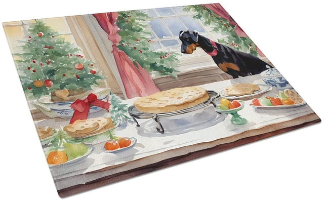 Main image of NEW Doberman Pinscher Christmas Cookies Glass Cutting Board Decorative Tempered Glass Kitchen Cutting and Serving Board Large Si