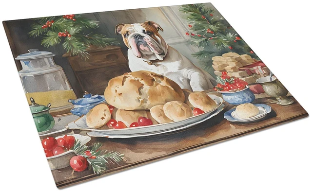 Main image of NEW English Bulldog Christmas Cookies Glass Cutting Board Decorative Tempered Glass Kitchen Cutting and Serving Board Large Size