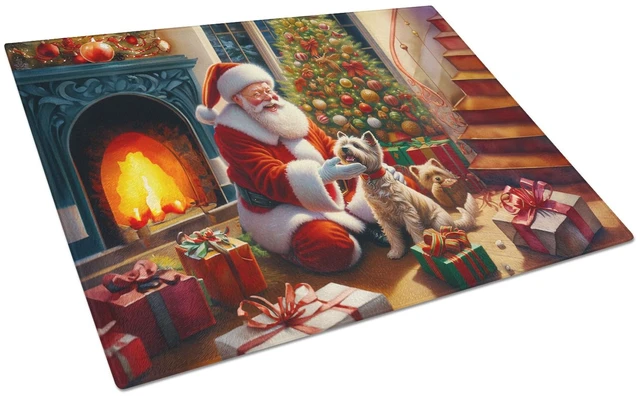 Main image of NEW Cairn Terrier and Santa Claus Glass Cutting Board Decorative Tempered Glass Kitchen Cutting and Serving Board Large Size Cho