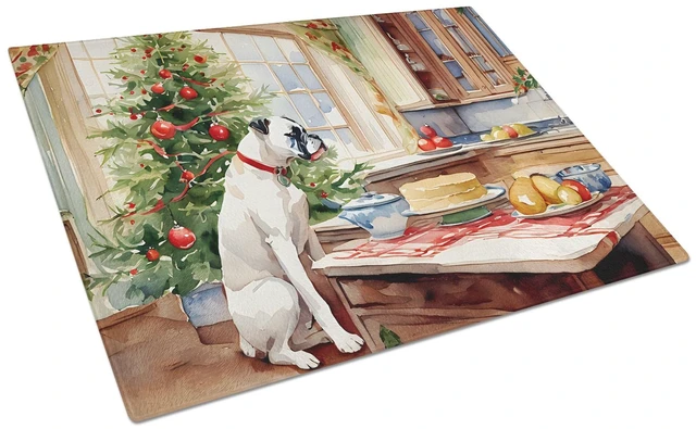 Main image of NEW White Boxer Christmas Cookies Glass Cutting Board Decorative Tempered Glass Kitchen Cutting and Serving Board Large Size Cho