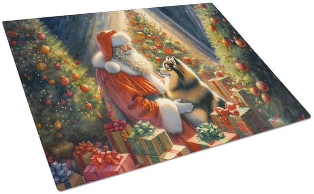 Main image of NEW Finnish Spitz and Santa Claus Glass Cutting Board Decorative Tempered Glass Kitchen Cutting and Serving Board Large Size Cho