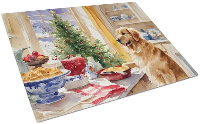 Main image of NEW Golden Retriever Christmas Cookies Glass Cutting Board Decorative Tempered Glass Kitchen Cutting and Serving Board Large Siz