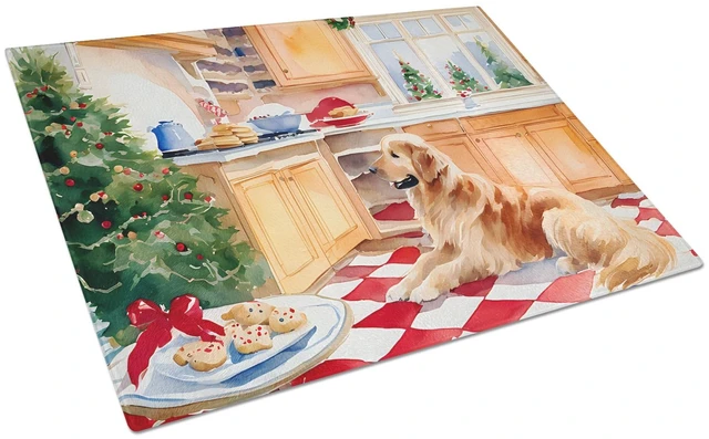 Main image of NEW Golden Retriever Christmas Cookies Glass Cutting Board Decorative Tempered Glass Kitchen Cutting and Serving Board Large Siz