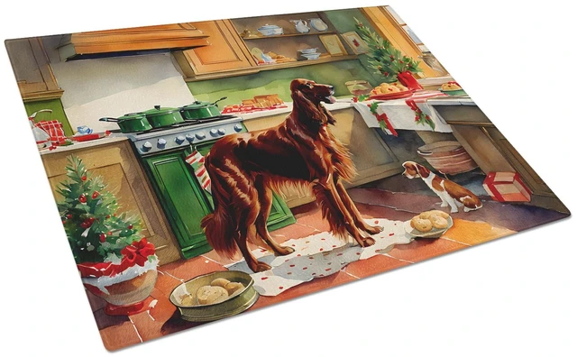Main image of NEW Irish Setter Christmas Cookies Glass Cutting Board Decorative Tempered Glass Kitchen Cutting and Serving Board Large Size Ch