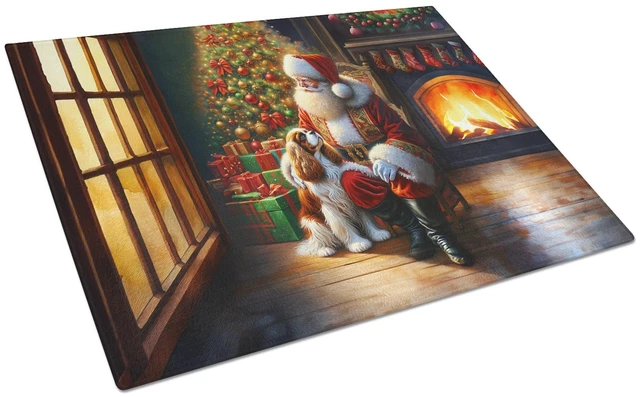 Main image of NEW Cavalier Spaniel and Santa Claus Glass Cutting Board Decorative Tempered Glass Kitchen Cutting and Serving Board Large Size