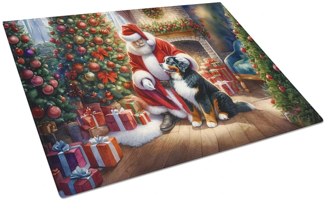 Main image of NEW Bernese Mountain Dog and Santa Claus Glass Cutting Board Decorative Tempered Glass Kitchen Cutting and Serving Board Large S